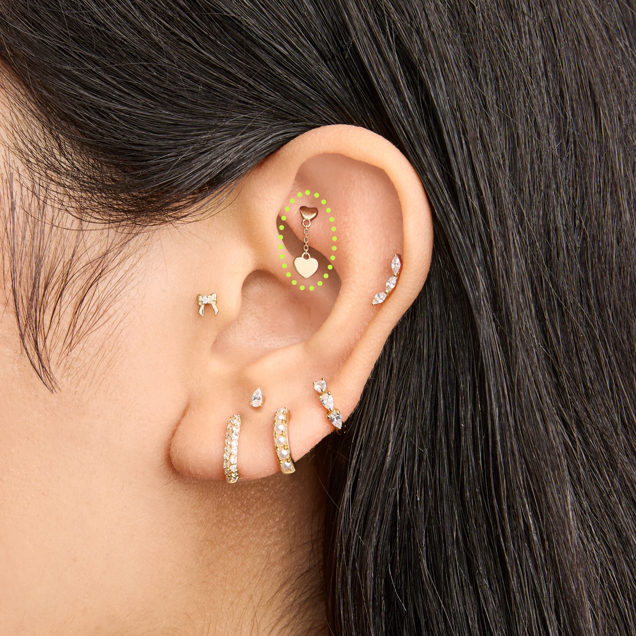 14K Double Heart Dangle Flatback