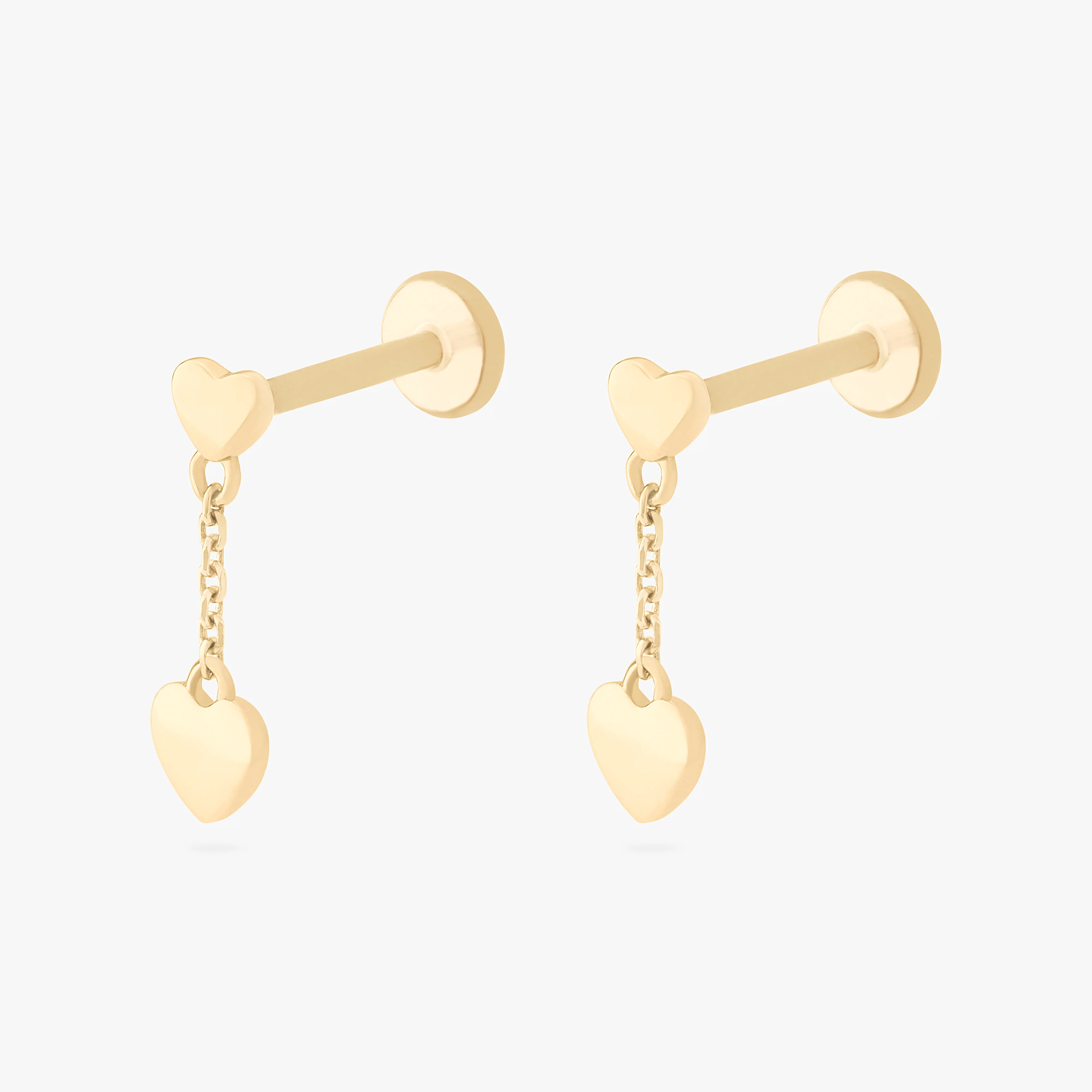 14K Double Heart Dangle Flatback