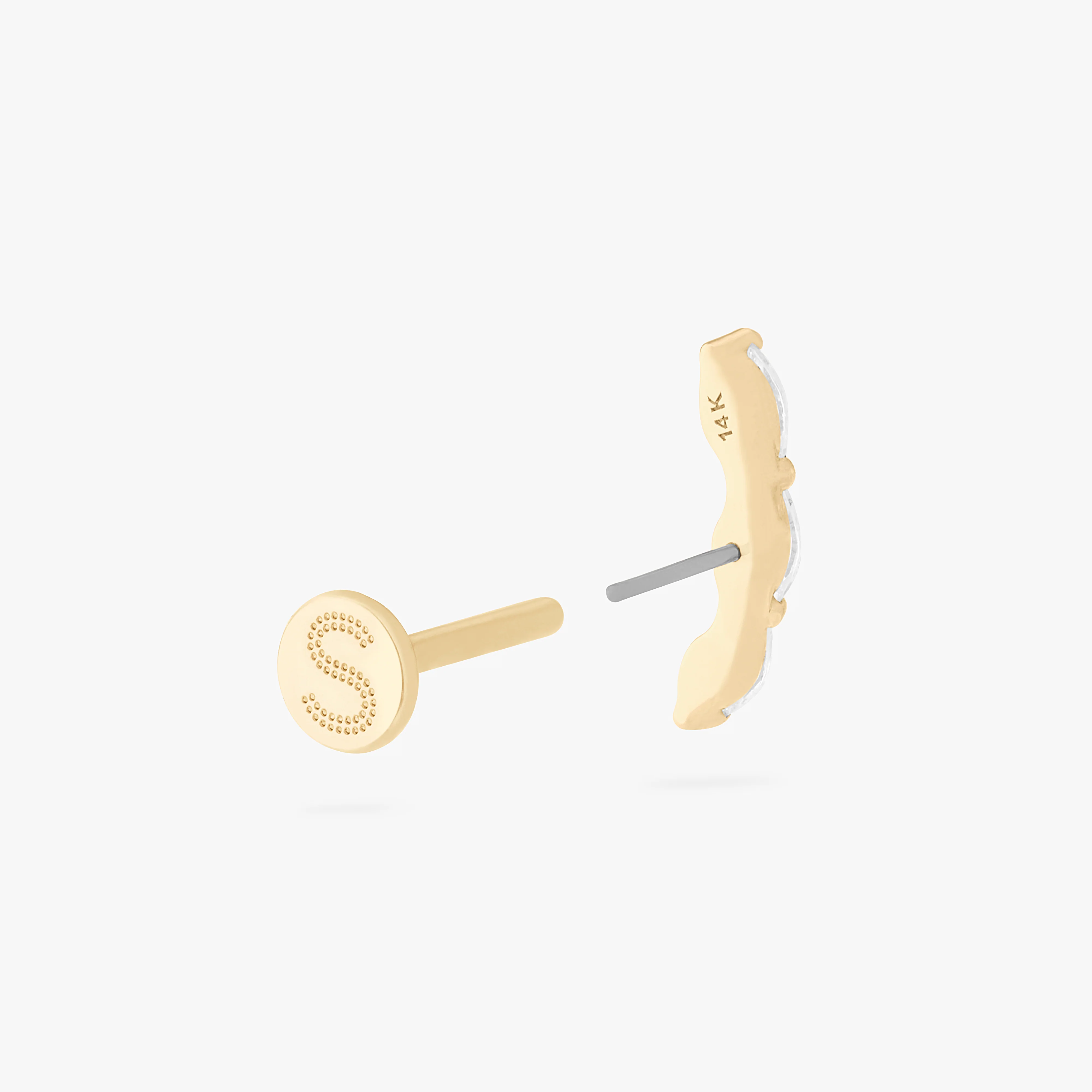 14K Curved CZ Pear Flatback Stud