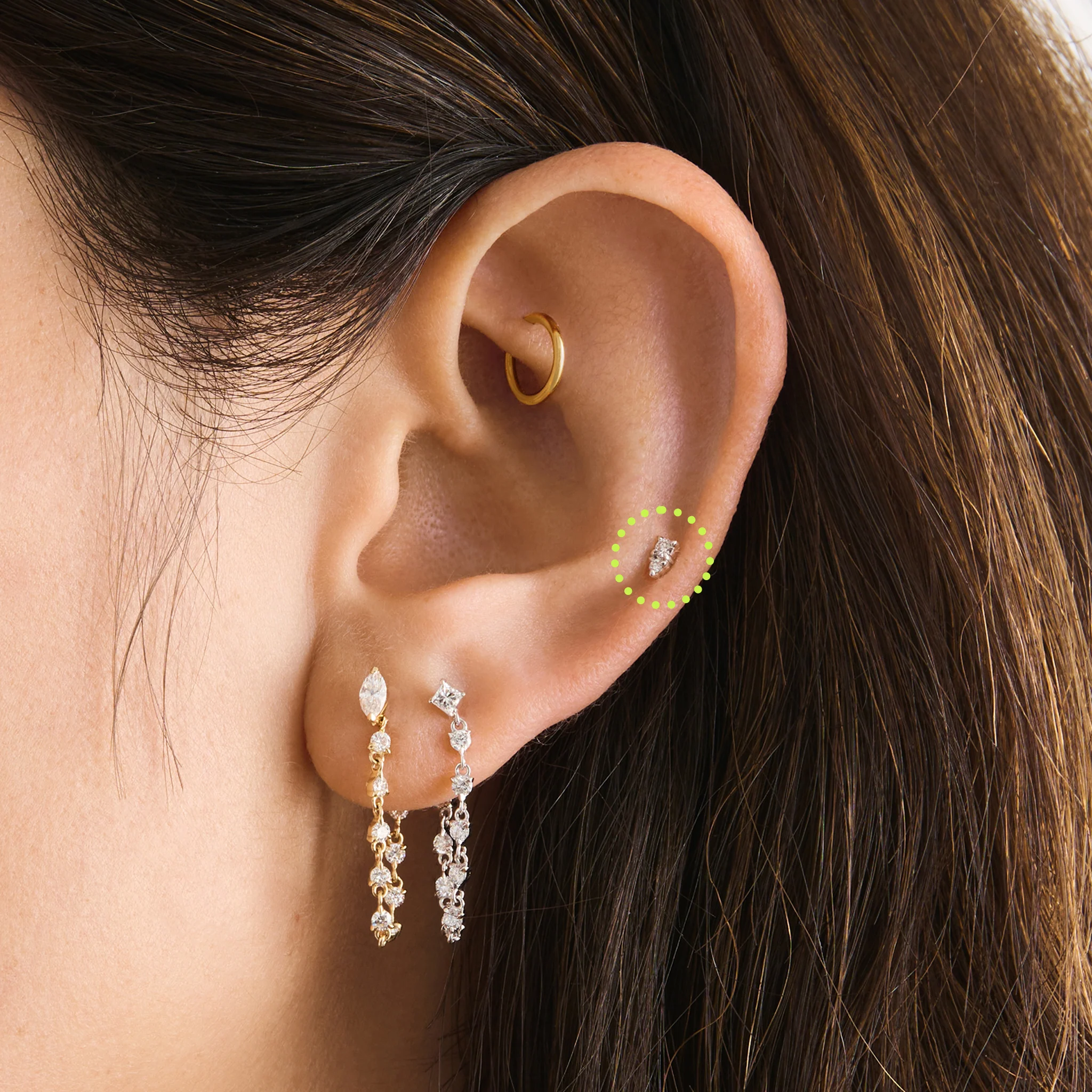 14K Stacked CZ Flatback Stud