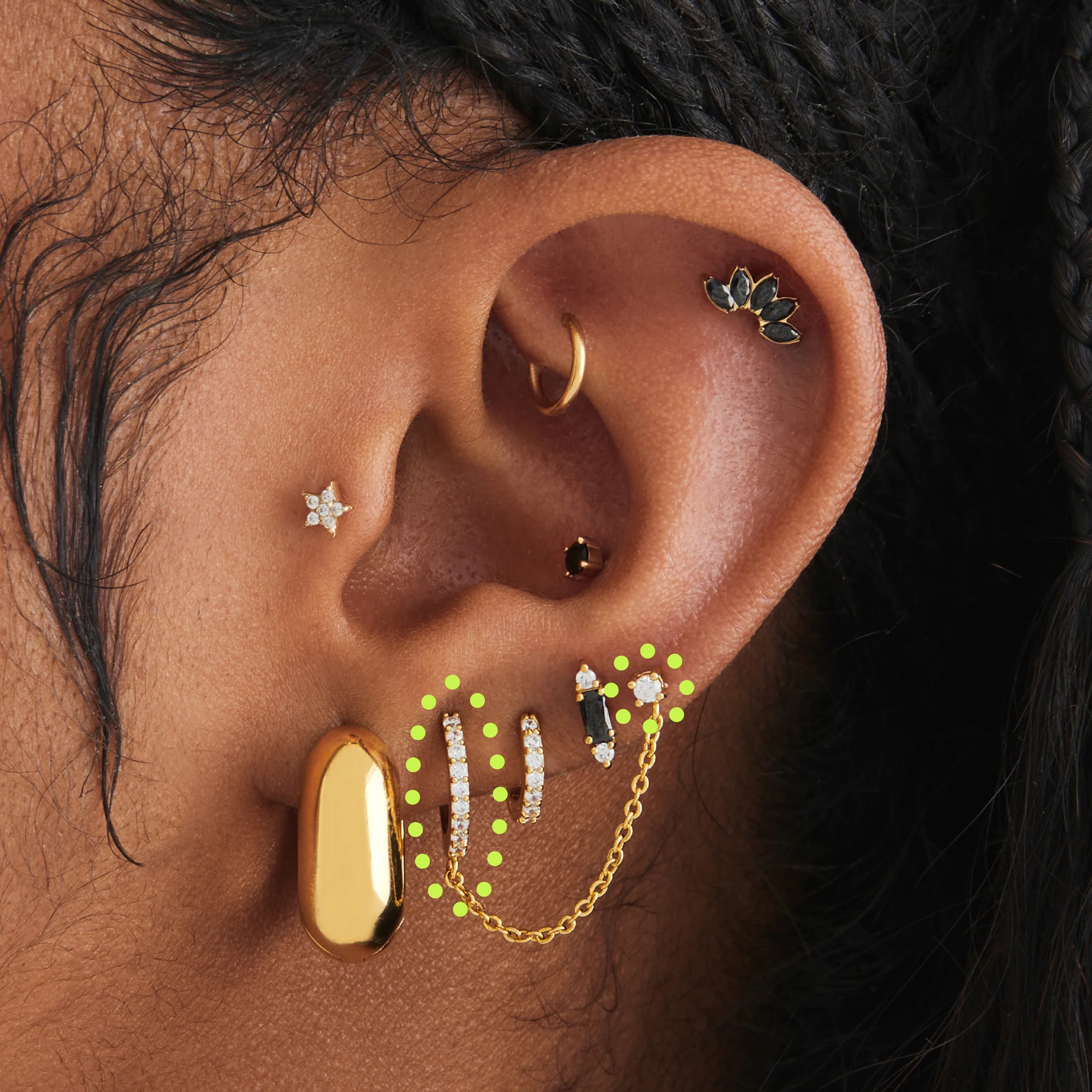 Chained Pave Huggie x CZ Stud