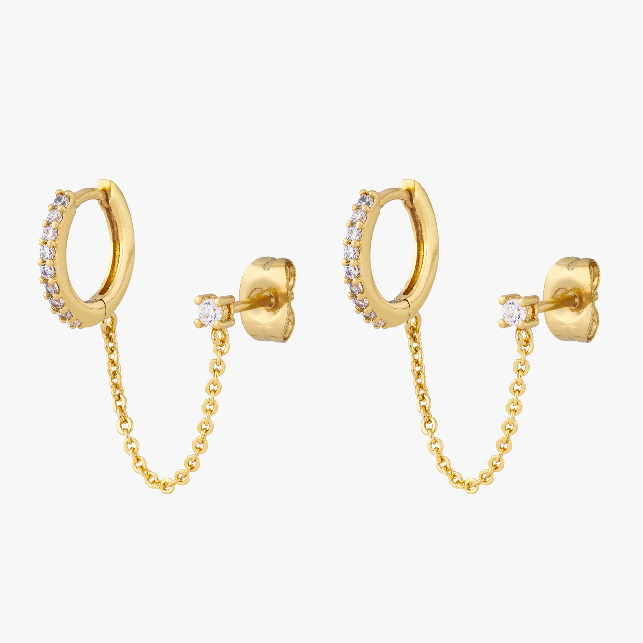 Chained Pave Huggie x CZ Stud