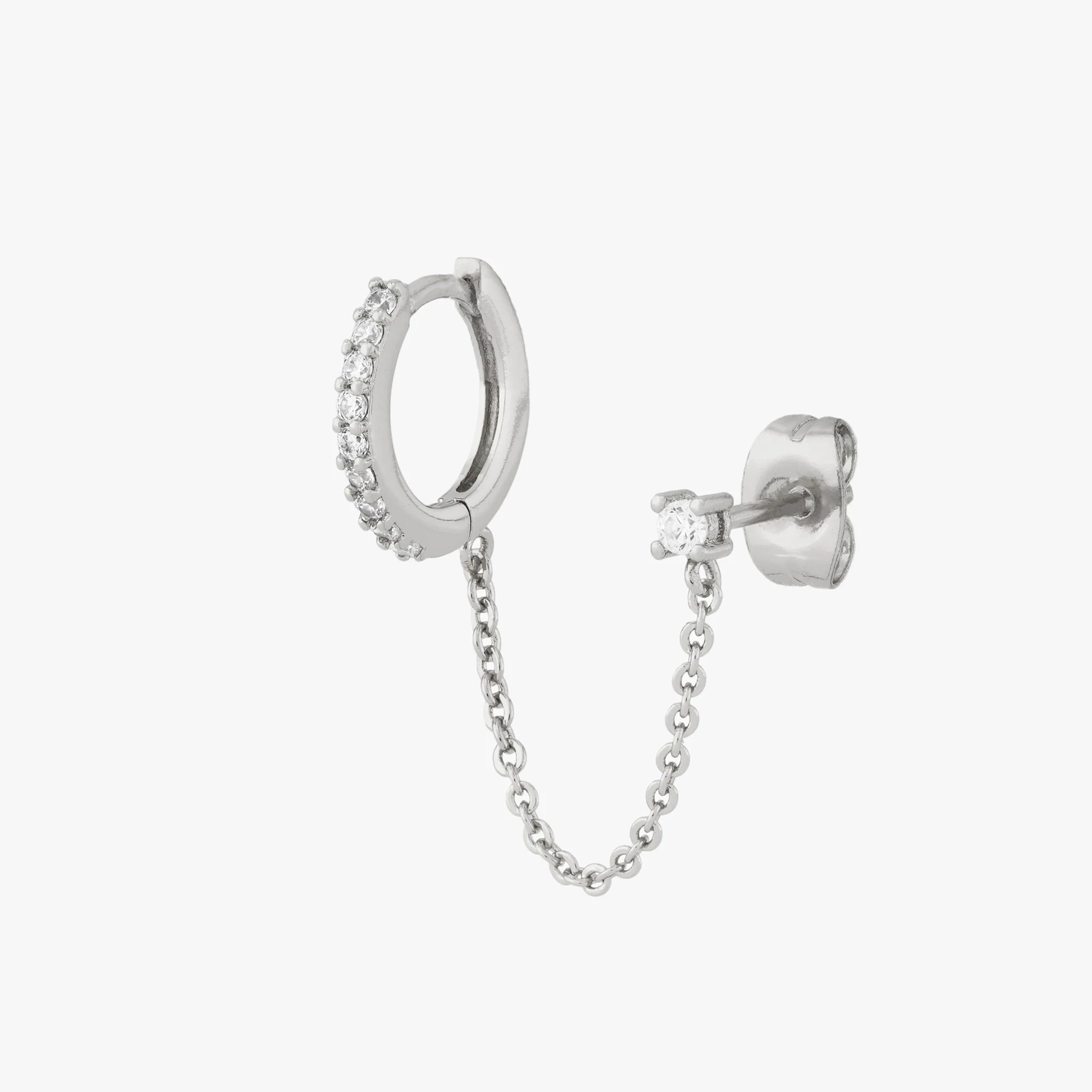 Chained Pave Huggie x CZ Stud