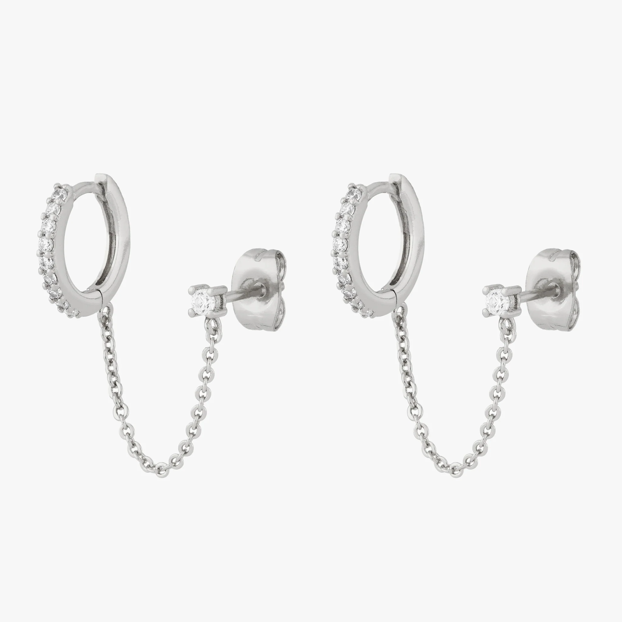 Chained Pave Huggie x CZ Stud