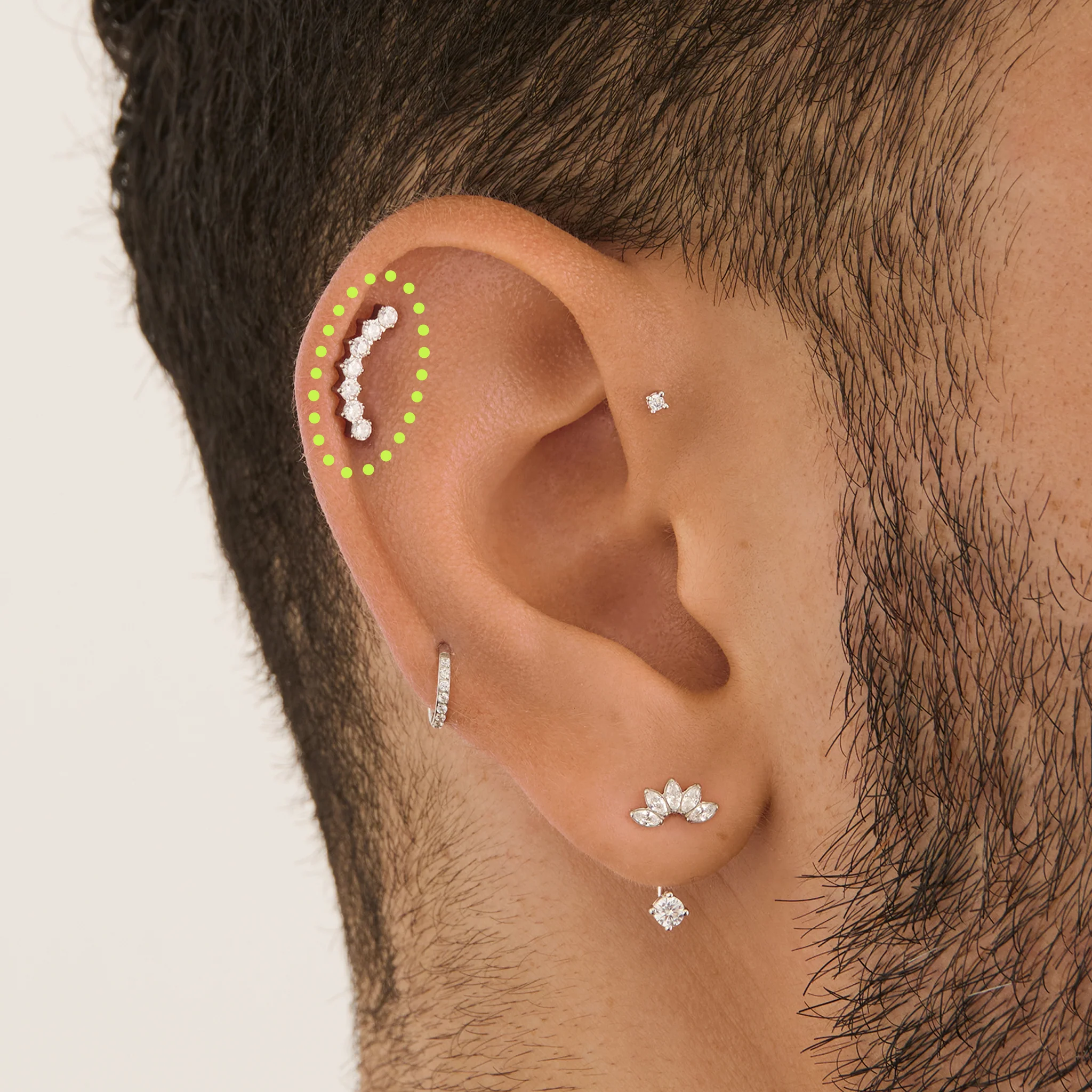 Curved CZ Bar Flatback Stud